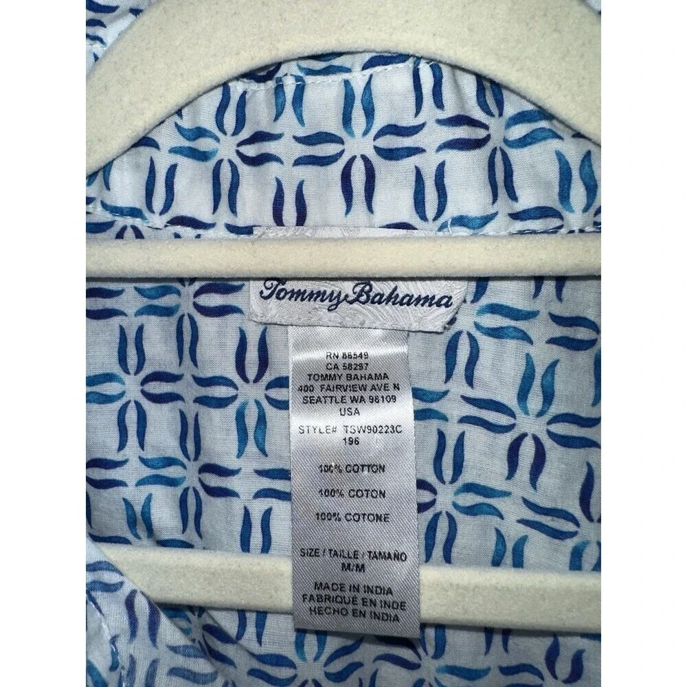 Tommy Bahama Tunic Dress Blue White Geometric Print Sz M